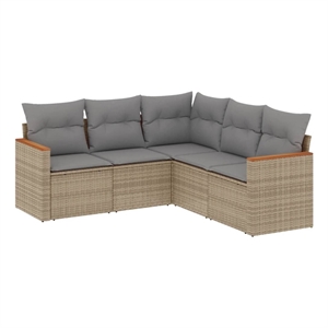 Afuera Living Contemporary Synthetic Poly Rattan 5 Piece  Sofa Set in Beige