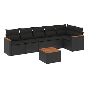 Afuera Living Contemporary 7 Piece Solid Acacia Wood Sofa Set in Black
