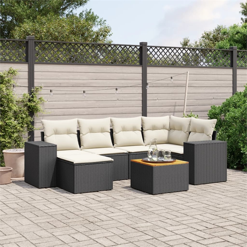 Afuera Living Contemporary 7 Piece Steel Sofa Set in Black/Cream