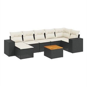 Afuera Living Contemporary 8 Piece Solid Acacia Wood Sofa Set in Black