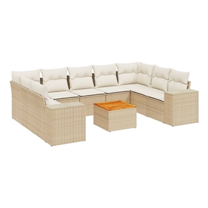 Afuera Living Contemporary 10 Piece Solid Acacia Wood Sofa Set in Beige