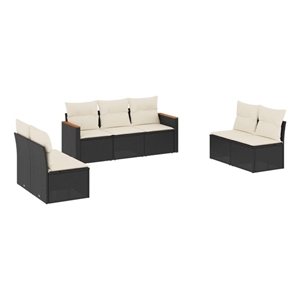 Afuera Living Contemporary 7 Piece Poly Rattan Sofa Set in Black/Cream
