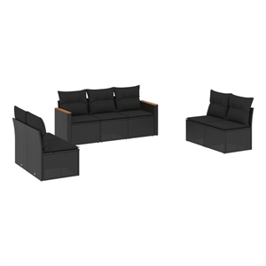 Afuera Living Contemporary 7 Piece Solid Acacia Wood Sofa Set in Black
