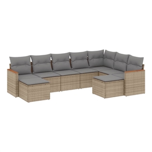 Afuera Living Contemporary Synthetic Poly Rattan 9 Piece Sofa Set in Beige