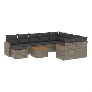 Afuera Living Contemporary Synthetic Poly Rattan 11 Piece  Sofa Set in Gray