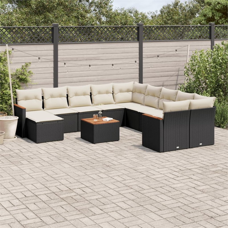 Afuera Living Contemporary Synthetic Poly Rattan 12 Piece Wood Sofa Set in Black