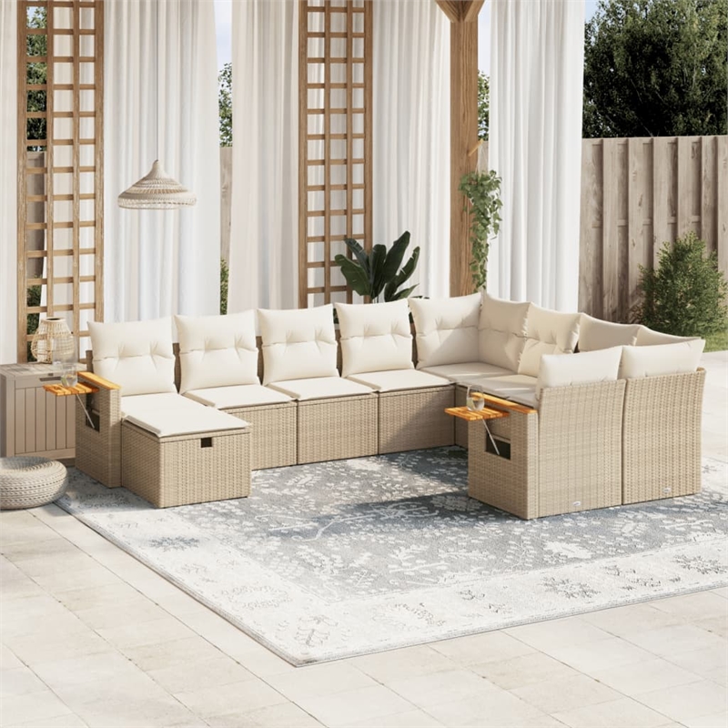 Afuera Living Contemporary Solid Acacia Wood Large Sofa Set in Beige