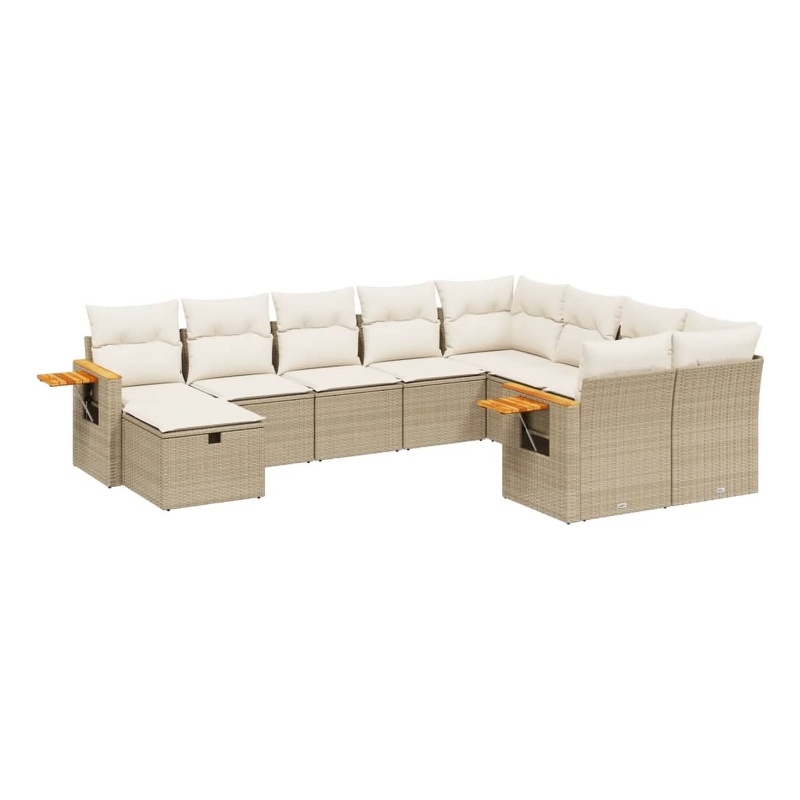 Afuera Living Contemporary Solid Acacia Wood Large Sofa Set in Beige