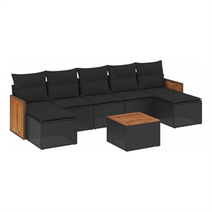 Afuera Living Contemporary Synthetic Poly Rattan 8 Piece  Sofa Set in Black
