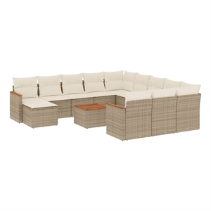 Afuera Living Contemporary 13 Piece Solid Acacia Wood Sofa Set in Beige