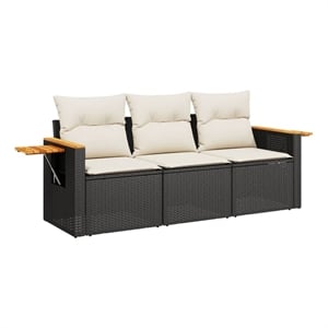 Afuera Living Contemporary 3 Piece Poly Rattan Sofa Set in Black/Cream