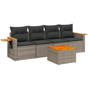 Afuera Living Contemporary 5 Piece Solid Acacia Wood Sofa Set in Gray