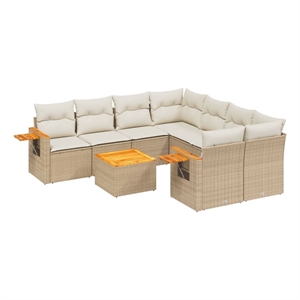Afuera Living 9 Piece Solid Acacia Wood Small Sofa Set in Beige