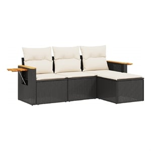 Afuera Living Contemporary 4 Piece Solid Acacia Wood Sofa Set in Black