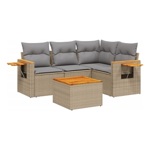 Afuera Living Contemporary 5 Piece Solid Acacia Wood Sofa Set in Beige