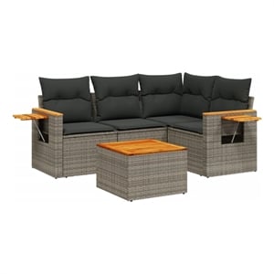 Afuera Living Contemporary 5 Piece Solid Acacia Wood Sofa Set in Gray