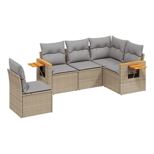 Afuera Living Contemporary Synthetic Poly Rattan Large Sofa Set in Beige