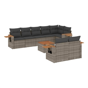 Afuera Living Contemporary 9 Piece Poly Rattan Sofa Set in Gray