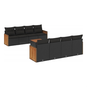 Afuera Living Contemporary 9 Piece Solid Acacia Wood Sofa Set in Black