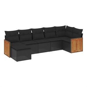 Afuera Living Contemporary Synthetic Poly Rattan 7 Piece  Sofa Set in Black