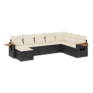 Afuera Living Contemporary 8 Piece Poly Rattan Sofa Set in Black/Cream