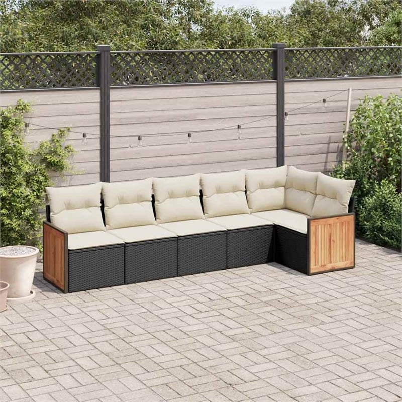 Afuera Living Contemporary Synthetic Poly Rattan 6 Piece Sofa Set in Black/Cream