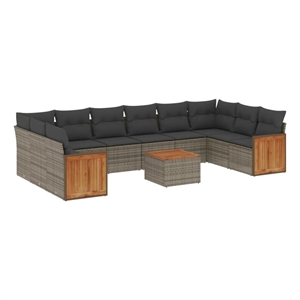 Afuera Living Contemporary Synthetic Poly Rattan 11 Piece Sofa Set in Gray