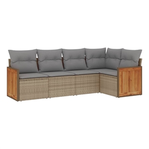 Afuera Living Contemporary Synthetic Poly Rattan  Sofa Set in Beige