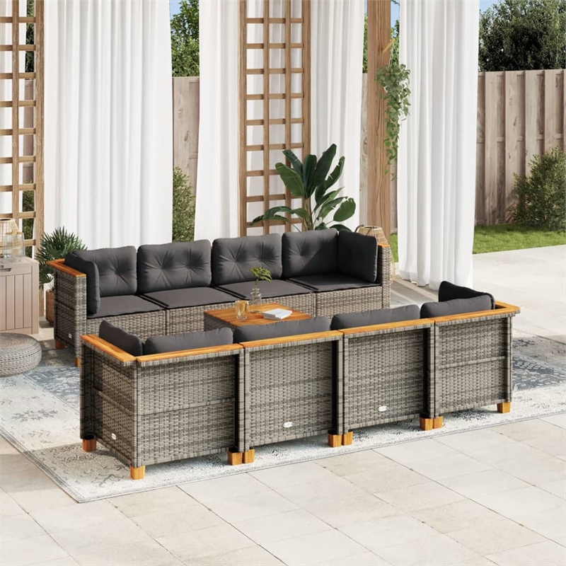 Afuera Living Contemporary 9 Piece Steel Large Sofa Set in Gray