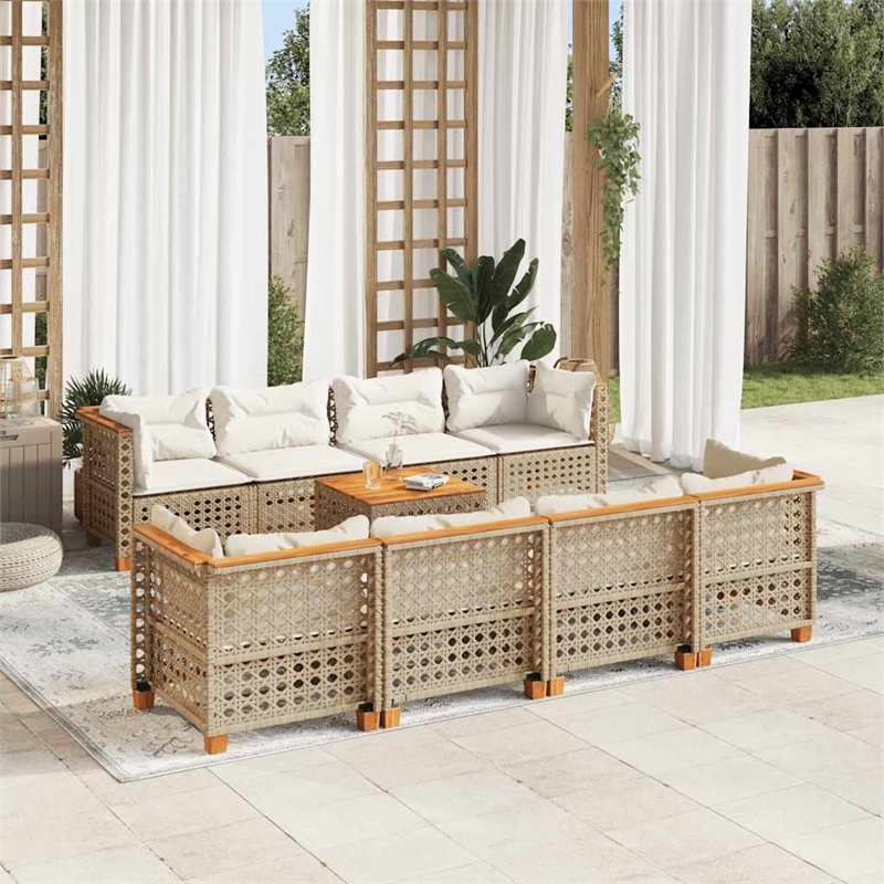 Afuera Living Contemporary 9 Piece Steel Sofa Set in Cream/Beige