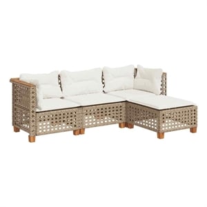 Afuera Living 4 Piece Solid Acacia Wood Sofa Set in Cream/Beige
