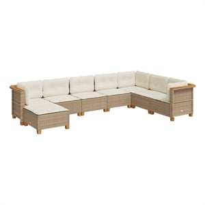 Afuera Living Contemporary Synthetic Poly Rattan 8 Piece  Sofa Set in Beige
