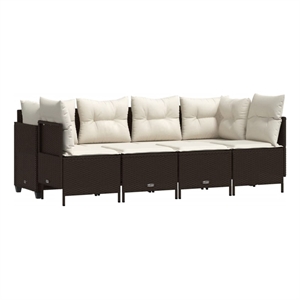 Afuera Living Contemporary Synthetic Poly Rattan 5 Piece Sofa Set in Brown/Cream