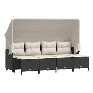 Afuera Living Contemporary 5 Piece Poly Rattan Sofa Set in Black/Cream