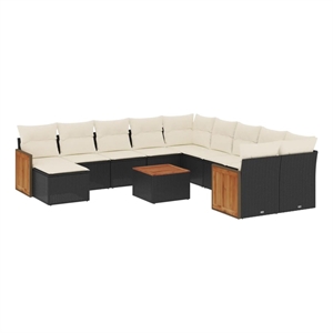 Afuera Living 12 Piece Solid Acacia Wood Sofa Set in Black/Cream