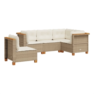 Afuera Living 5 Piece Solid Acacia Wood Sofa Set in Cream/Beige