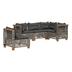 Afuera Living Contemporary 5 Piece Poly Rattan Sofa Set in Gray