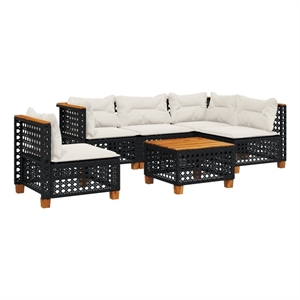Afuera Living 6 Piece Solid Acacia Wood Sofa Set in Black/Cream