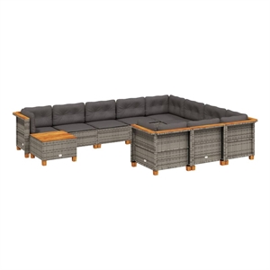 Afuera Living Contemporary 11 Piece Solid Acacia Wood Sofa Set in Gray