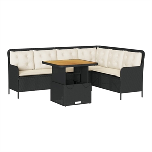 Afuera Living 2 Piece Solid Acacia Wood Patio Sofa Set in Black/Cream