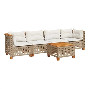 Afuera Living Contemporary Solid Acacia Wood Sofa Set in Beige