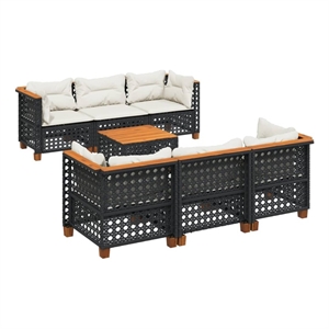 Afuera Living 7 Piece Solid Acacia Wood Sofa Set in Black/Cream