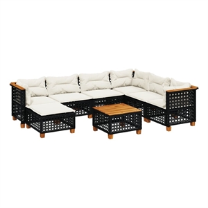 Afuera Living 8 Piece Solid Acacia Wood Large Sofa Set in Black/Cream
