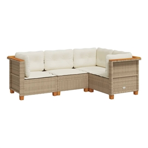 Afuera Living Contemporary Poly Rattan Sofa Set in Cream/Beige