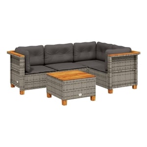 Afuera Living Contemporary Synthetic Poly Rattan 5 Piece  Sofa Set in Gray