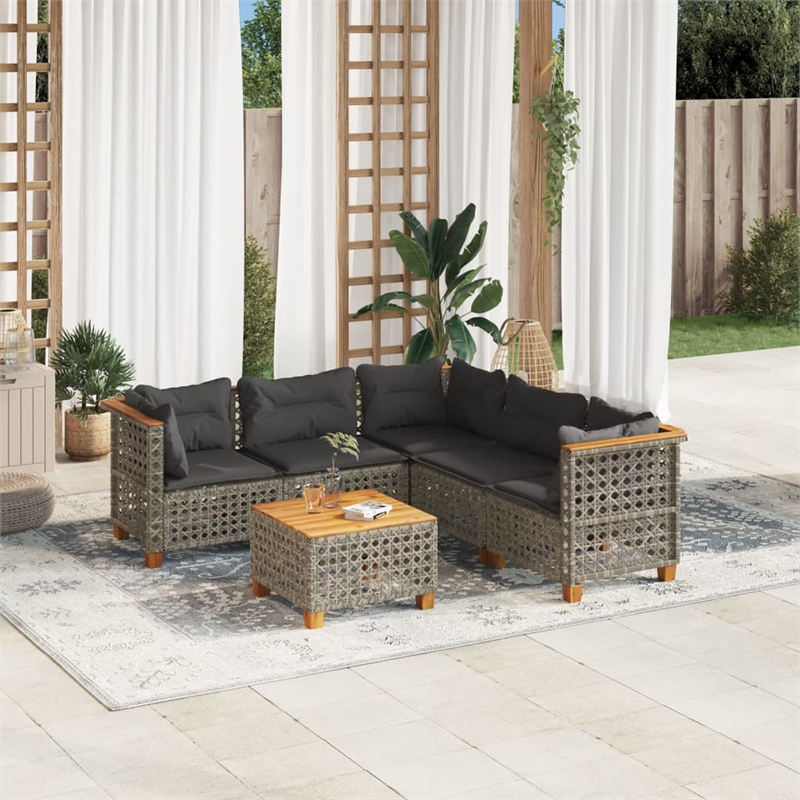 Afuera Living Contemporary 6 Piece Solid Acacia Wood Sofa Set in Gray