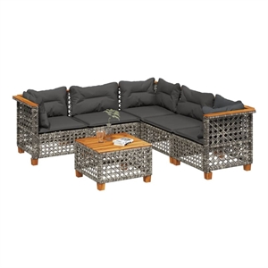 Afuera Living Contemporary 6 Piece Solid Acacia Wood Sofa Set in Gray