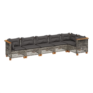 Afuera Living Contemporary 6 Piece Poly Rattan Sofa Set in Gray
