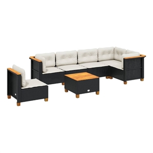 Afuera Living Contemporary 7 Piece Steel Sofa Set in Black/Cream