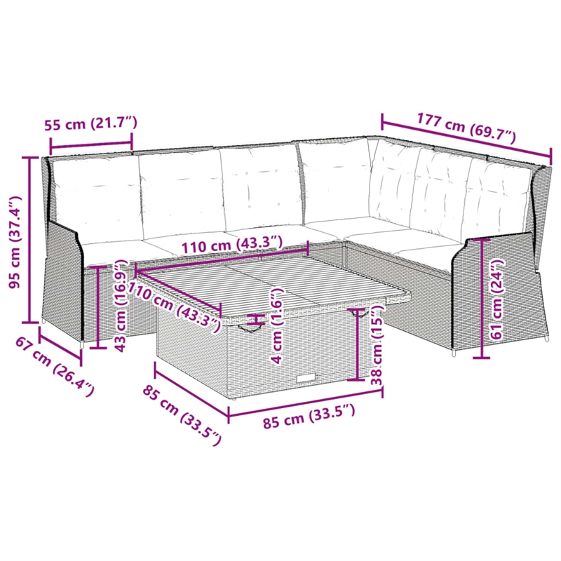 Afuera Living Contemporary 5 Piece Lounge Set in Brown/Beige